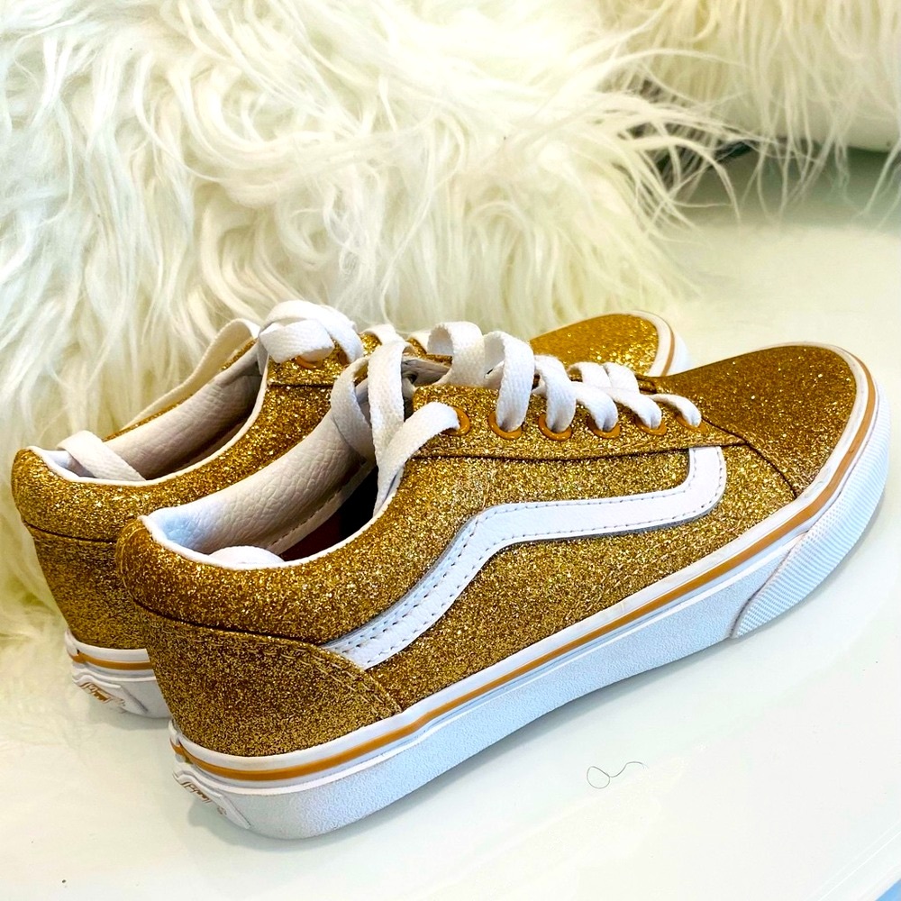 New NWOT Vans Kids Gold Glitter Sneakers - Picture 3 of 6